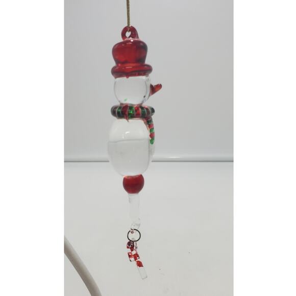 Hand Blown Glass Snowman Ornament Solid Red Hat - Picture 2 of 5
